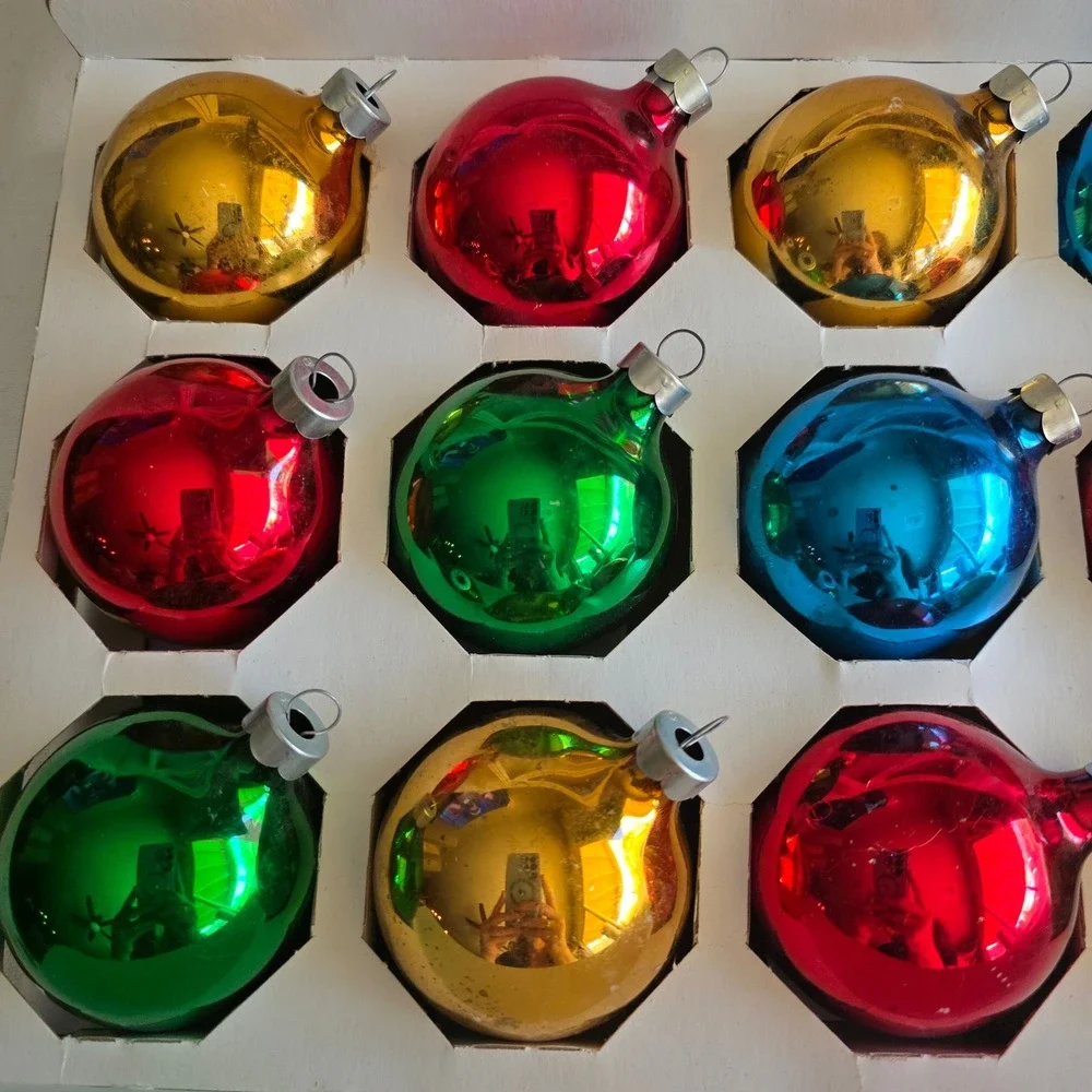 VTG Holly 15 Mercury Glass Christmas Ornaments Value Pack Multi Color 2.25